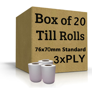 20 Triple Ply Standard Receipt Rolls (3 Ply 76mm x 70mm)